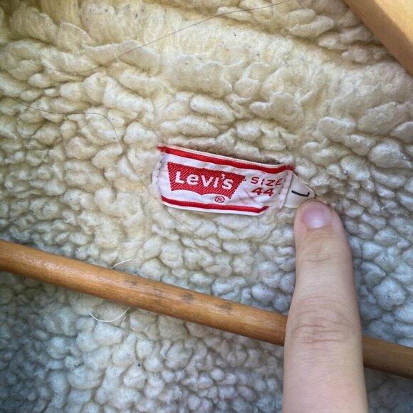 Vintage 1971 Orange Tab Levis Sherpa Denim Jacket Size 44 Large Blue - Picture 8 of 16